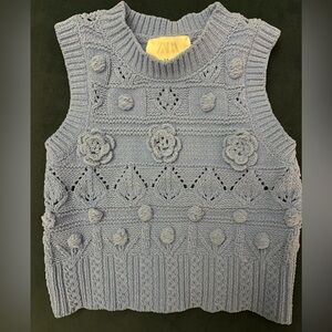 ZARA kids Blue Chennile Floral Applique Vest 8-9